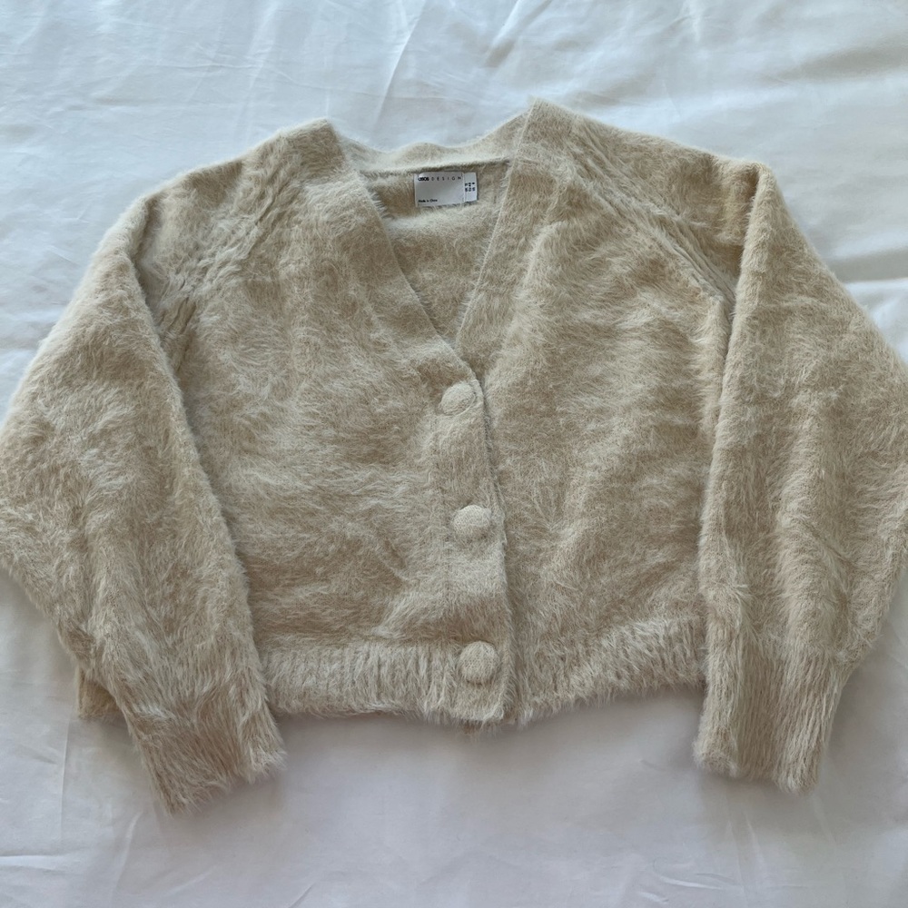 ASOS Fuzzy Cropped Button Up Cardigan Sweater